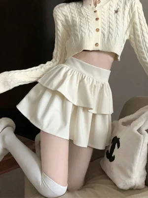 Women Mini Skirts Korean Sweet Folds Ruffles Female