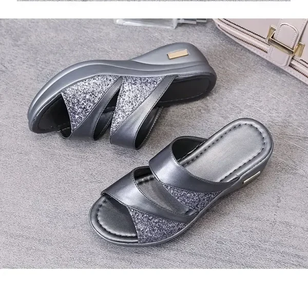 Fashionable Chunky Heels Slippers with Shinning Sequins for Women - Image 9