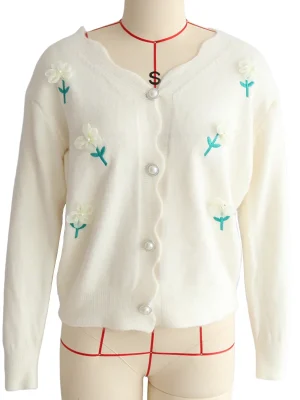 Korean Style Floral Cardigan Women 2024 Fashion Knitwear