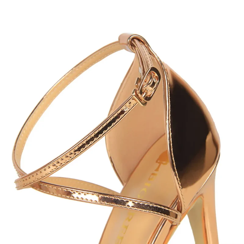 Summer Mid Low Heels Champagne Gold Sandals Roman Pumps Lady - Image 3