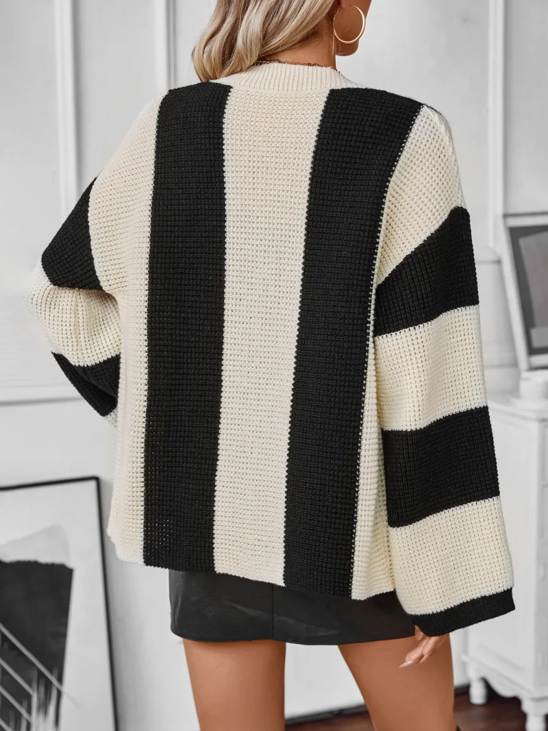 Fashion Striped Knit Cardigan Women Autumn Winter Sweater - Image 9