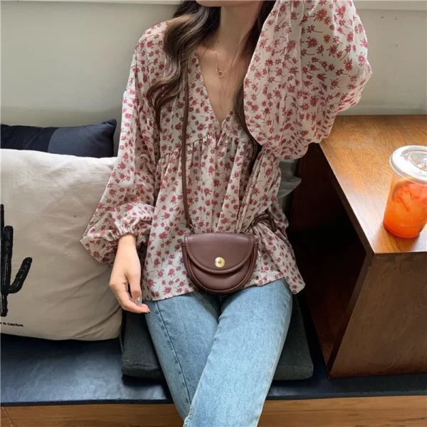 Female Blouse Autumn V Neck All Match Chiffon Ladies Casual Tops - Image 11