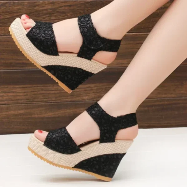 Women's Wedges Sandals 2024 Summer New Fashion Mesh Peep Toe - Image 5