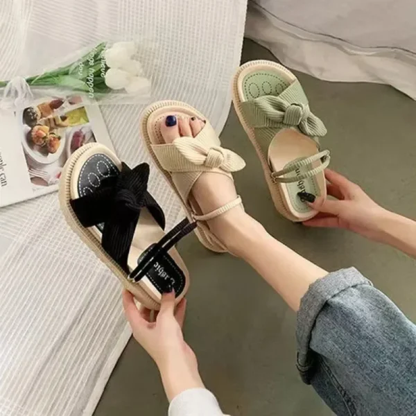 Summer Slippers Thick Platform Flat Sandals with Butterfly-Knot Summer Flip Flops Sandals - Image 6