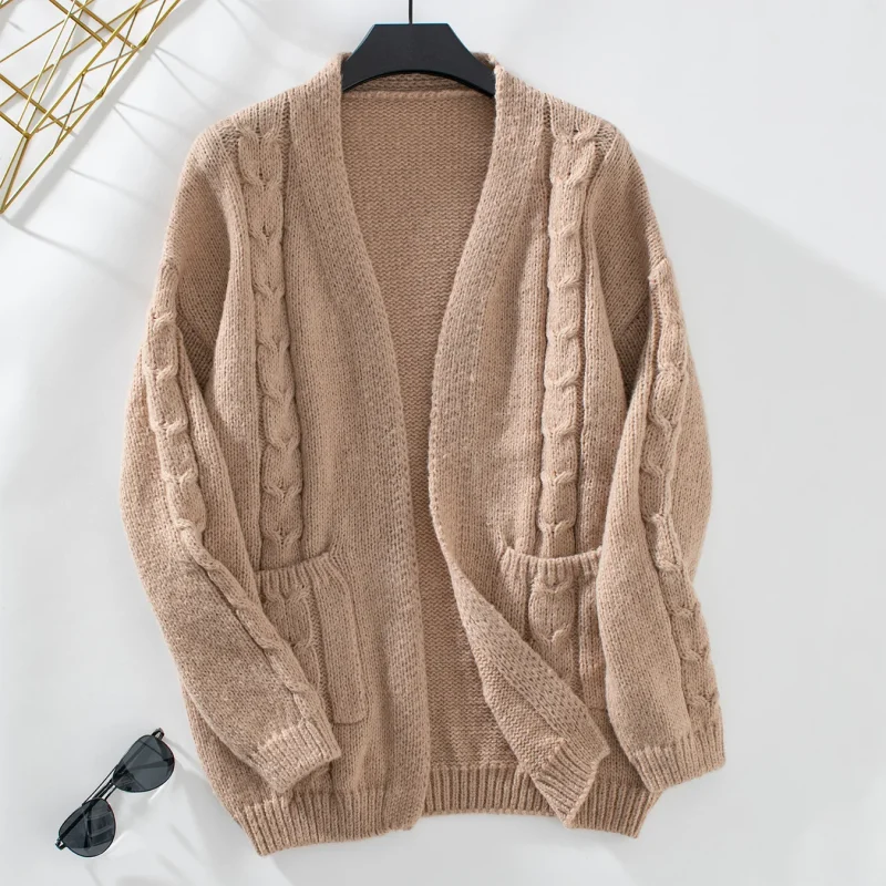 Pocket Twist Knitted Cardigan Women Autumn - Image 12