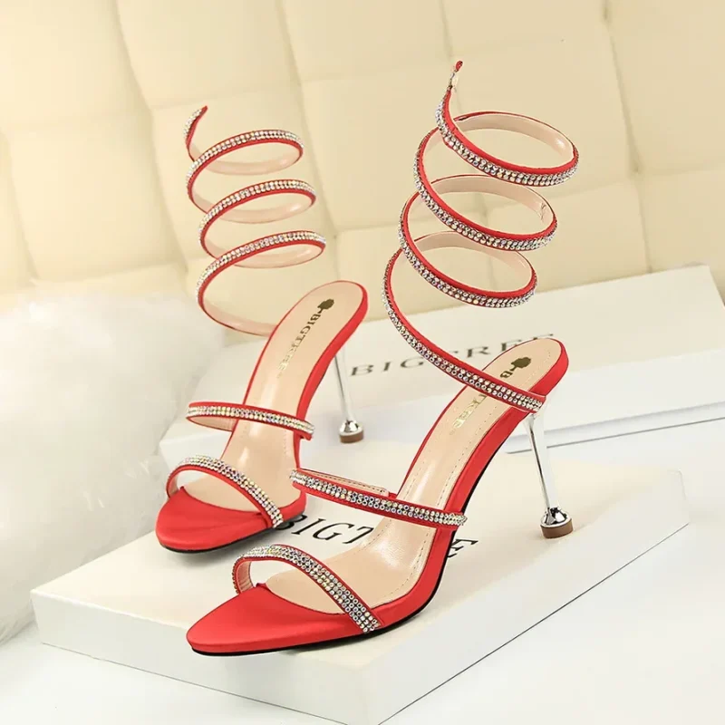 Summer Women 8.5cm High Heels Nightclub Silk Rhinestone Sandals - Image 13