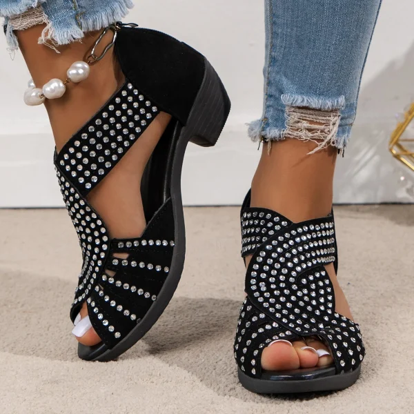 Fashion Comfortable Sandals Women's Rhinestone Zipper Crystal Indoor