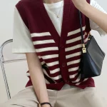 Korean Fashion Preppy Style Sriped Sleeveless Sweater Vest Women - Image 23