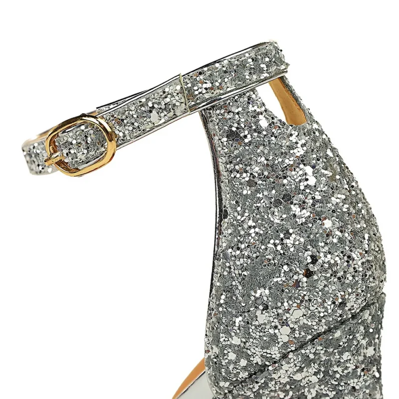 Women Summer Platform Sandals 10cm High Heels Silver - Image 6