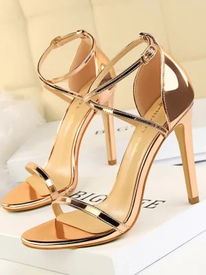 Summer Mid Low Heels Champagne Gold Sandals Roman Pumps Lady