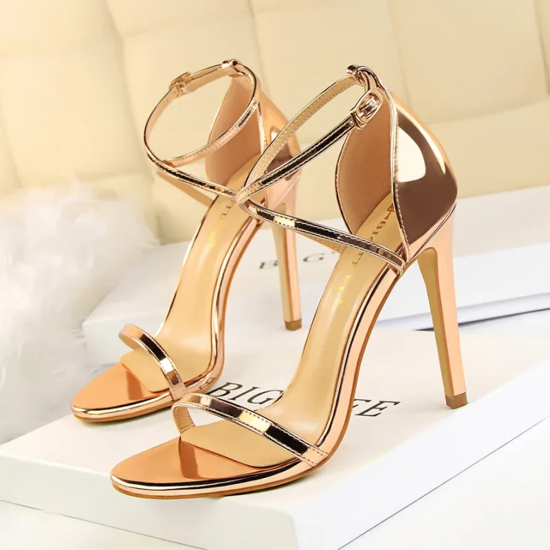 Summer Mid Low Heels Champagne Gold Sandals Roman Pumps Lady