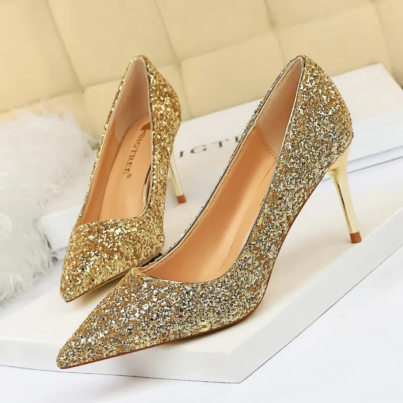 Women 7cm 9.5cm High Heels Bling Pumps Wedding Bridal Scarpins - Image 2
