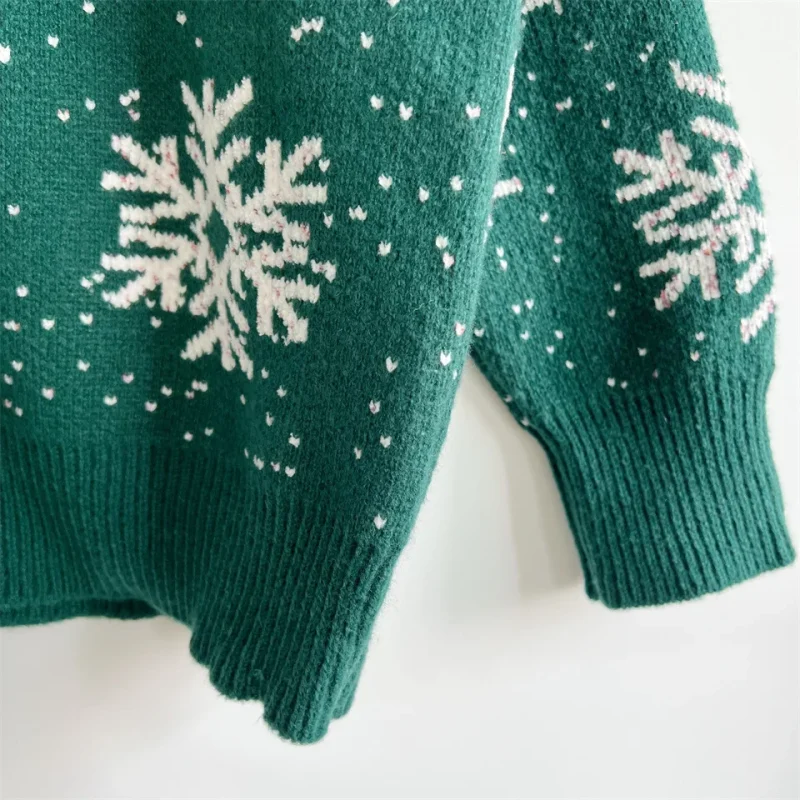 Clothes Christmas Sweater Snowflake Print O- Neck Long Sleeve Knitted - Image 15