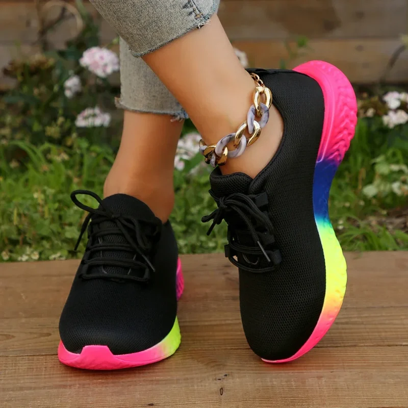 Women's Breathable Mesh Sneakers, Low Top Lace Up Round Toe - Image 3