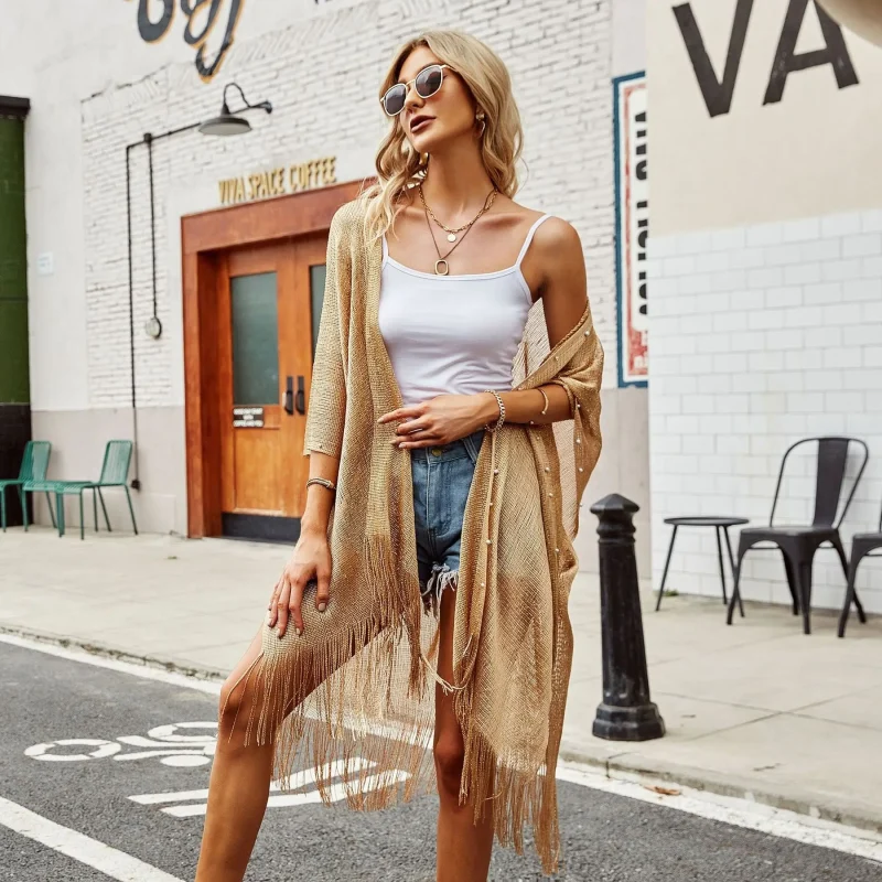 Summer Cardigan Kimono Cape Women 2023 Tassel Hollow Out Knitwear - Image 17