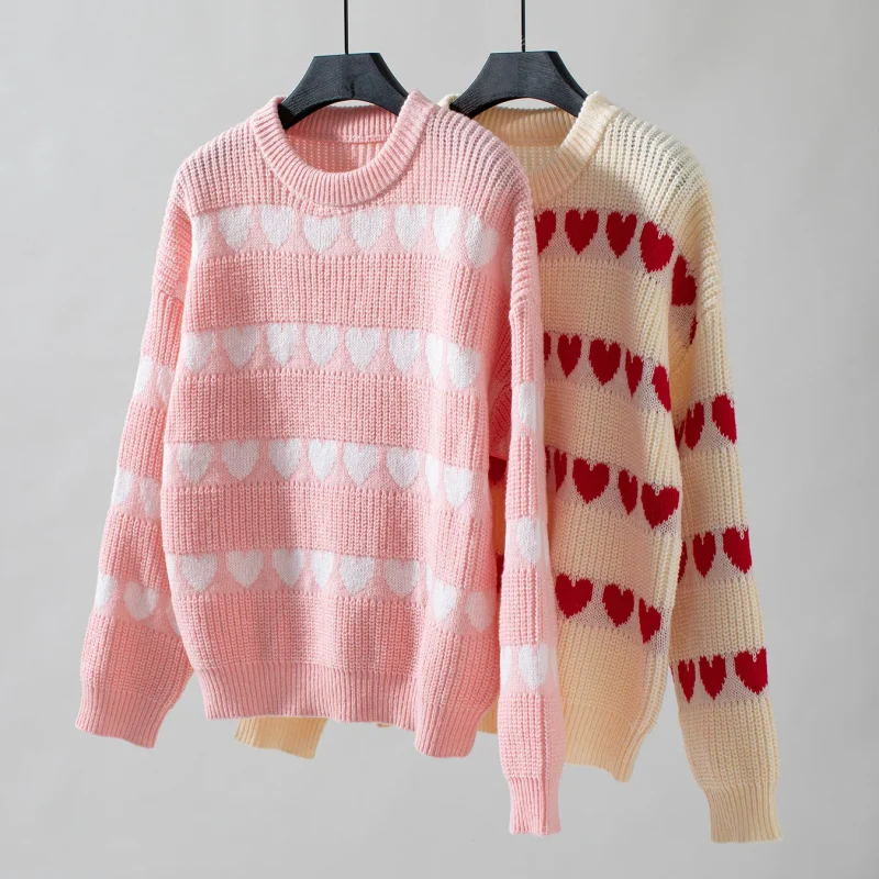 Heart Sweater Female  Long Sleeve Knitwear Warm Casual Jumpers - Image 11