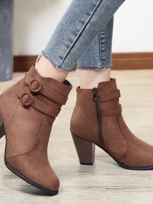 Retro Boots Women’s Shoes 2024 New Square Heel Woman High Shoe