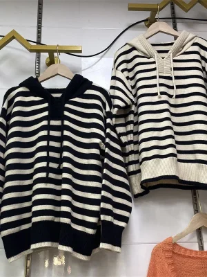 Women’s Autumn Winter Hooded Striped Sweaters 2024