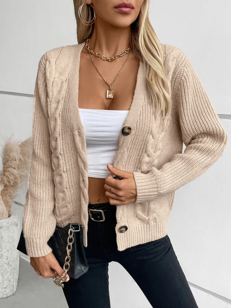 Solid Color Twists Knitted Cardigan Women Autumn - Image 10
