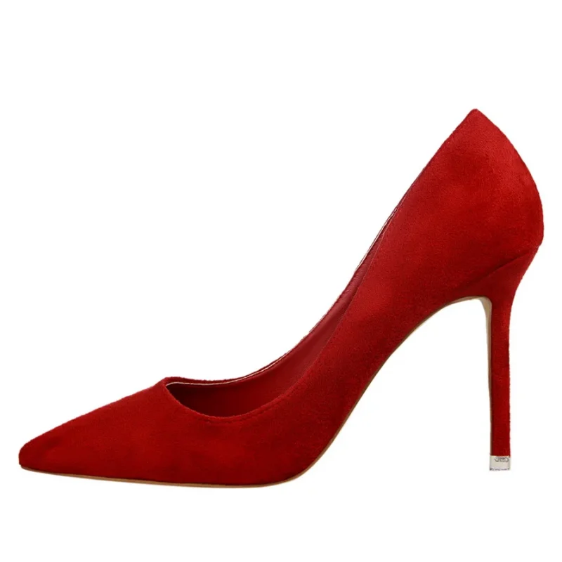 Women 9cm High Heels Yellow Burgundy Pumps - Image 10