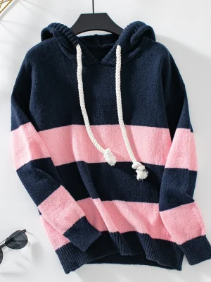 Hooded Striped Pullover Sweater Women Autumn