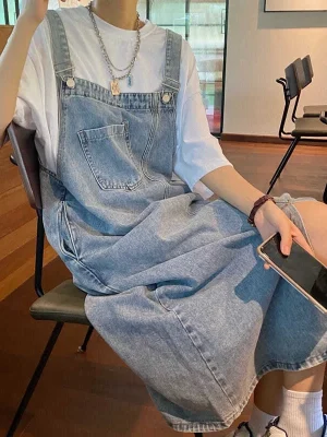 Summer Denim Overall Dress Women Sleeveless Jeans Dresses Fashion