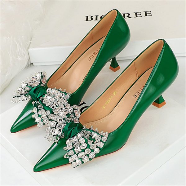 Women 5.5cm High Heels Green Pumps Lady - Image 18