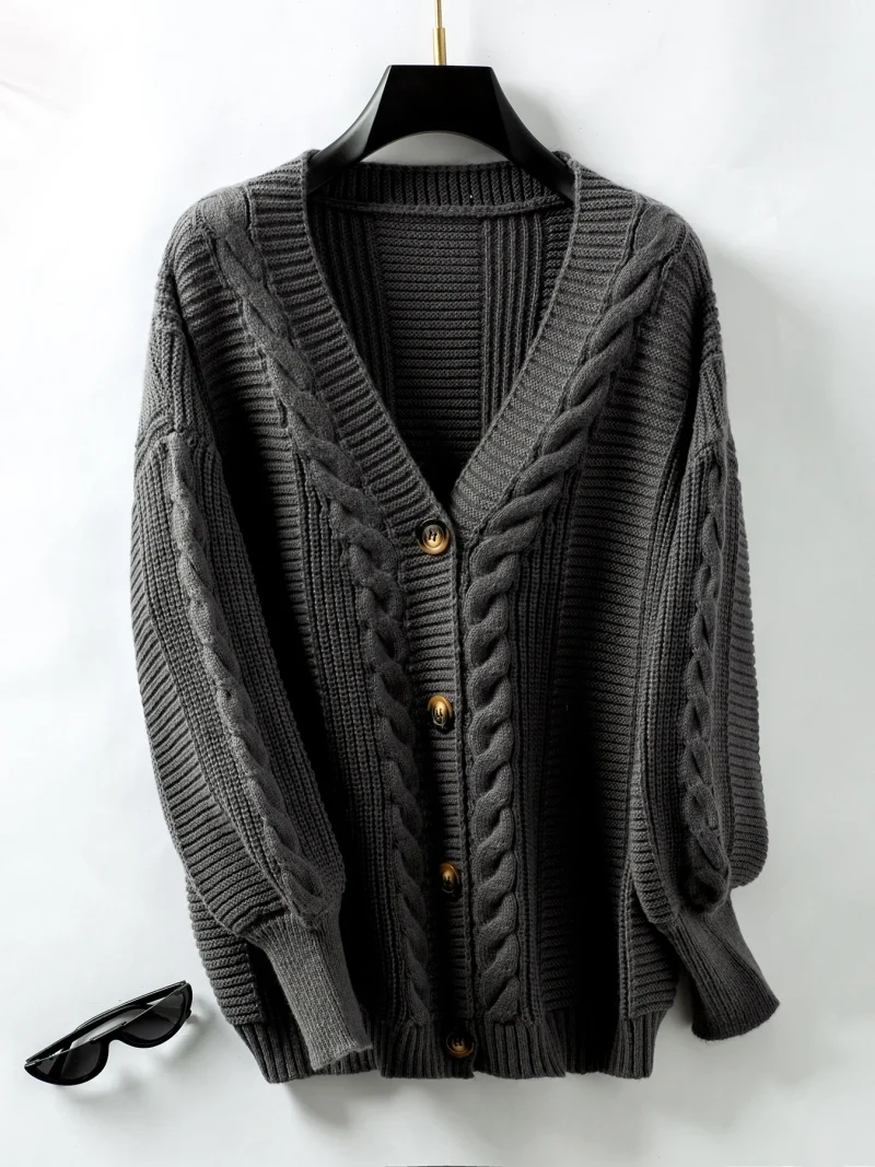 Twist Cross Single Breasted Knitted Cardigan Women's Autumn - Image 14