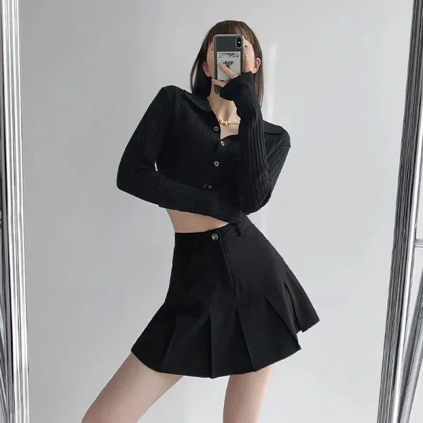 Women Sweet Mini Skirt Korean Preppy Style High Waist Folds Female - Image 12