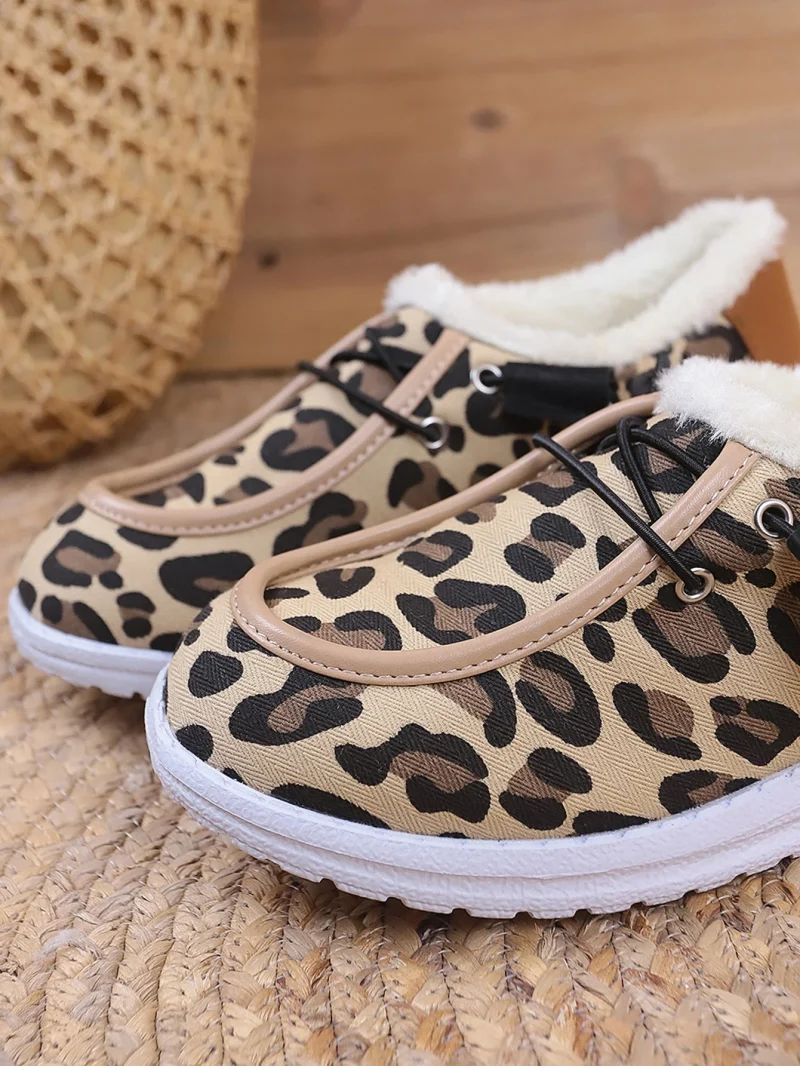 Women Fluffy Fur Snow Boots Women Autumn Winter Leopard Print Flat - Image 8