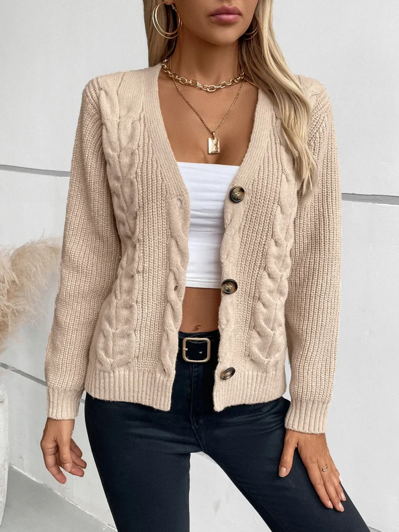 Solid Color Twists Knitted Cardigan Women Autumn - Image 9