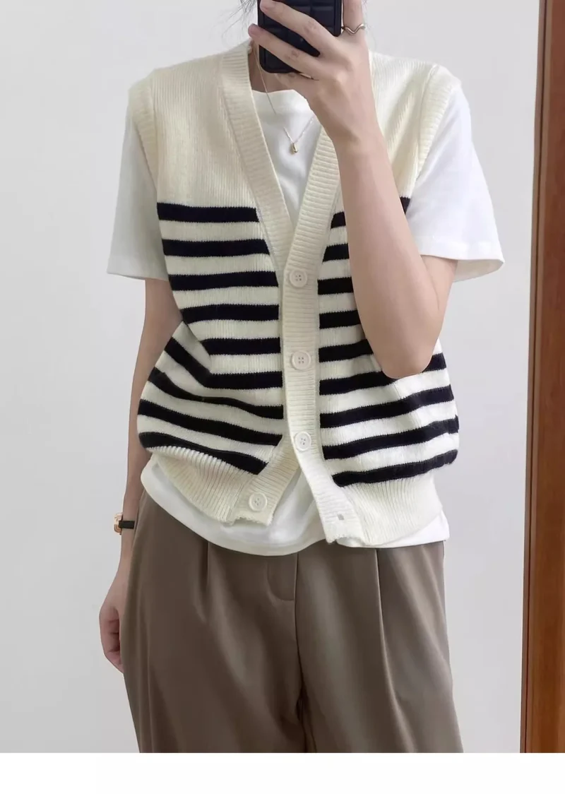 Korean Fashion Preppy Style Sriped Sleeveless Sweater Vest Women - Image 18