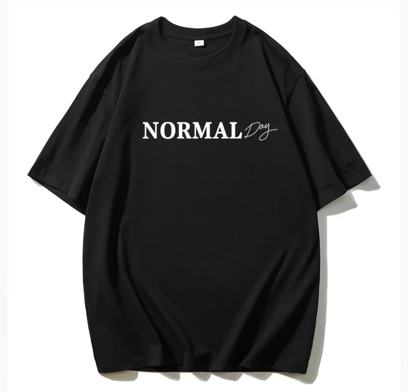 Hirsionsan "Normal Day" Letter Printed T-shirt Summer Women's Cotton Short sleeved T-shirt Women's Plus Size Higt Street Gothic - Image 5