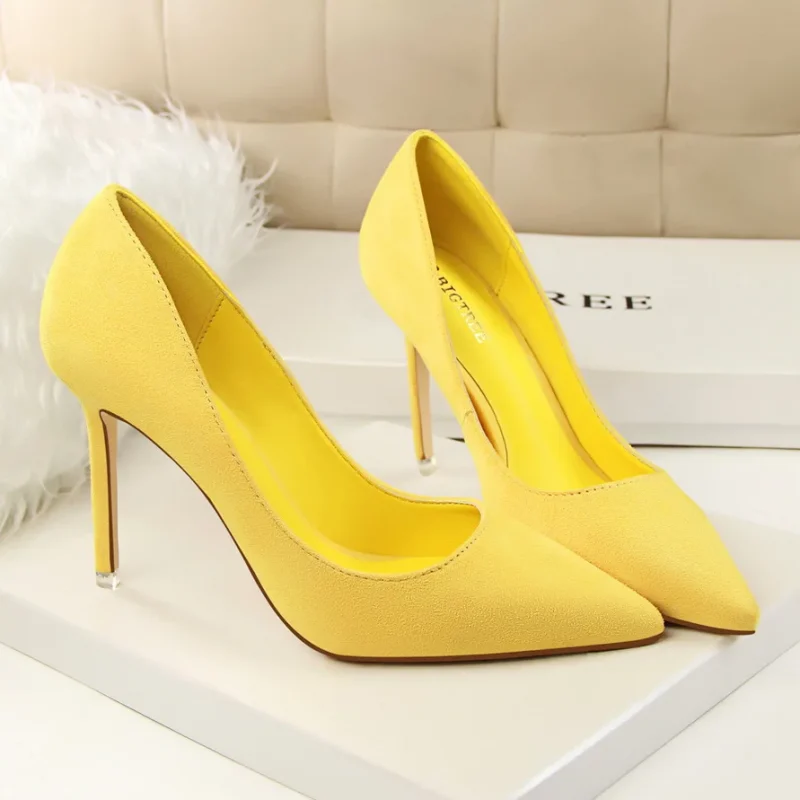 Women 9cm High Heels Yellow Burgundy Pumps - Image 3