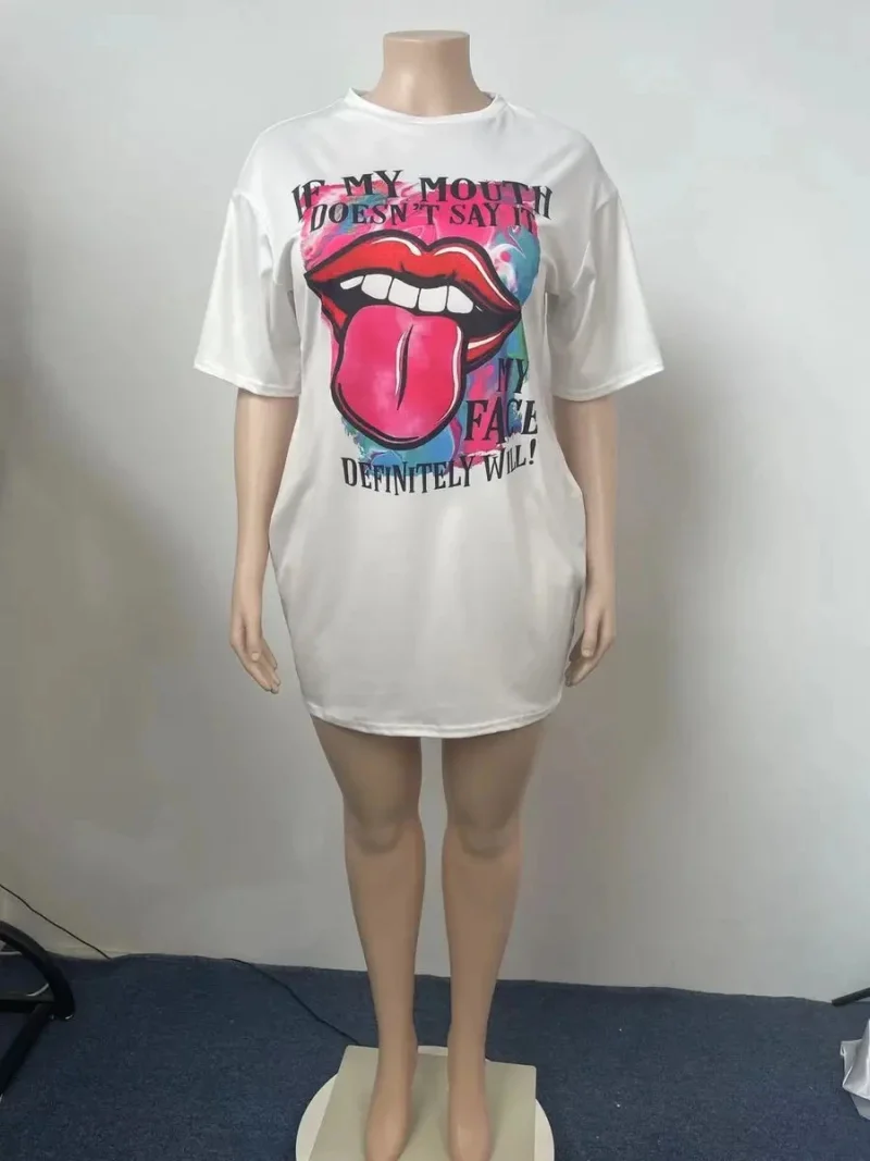 Nightgowns Sexy Short Dresses Homewear 3D Printed Lips - Image 4