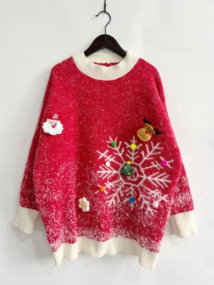 Long Sleeved Snowflake Christmas Sweater With Scarf Women