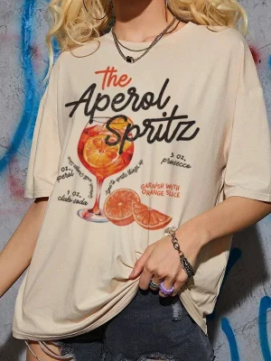 Loose Cotton Aperol Spritz Vintage Cocktail Graphic Print Women’s T-Shirt