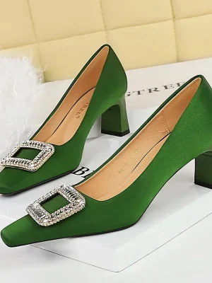 Western Style Party Pumps Comfortable 6cm Block High Heels Shallow Square Toe