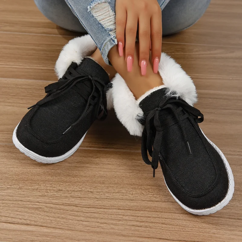 Women Faux Fur Fleece Lined Thermal Flat Snow Shoes Comfortable Lightweight - Image 5