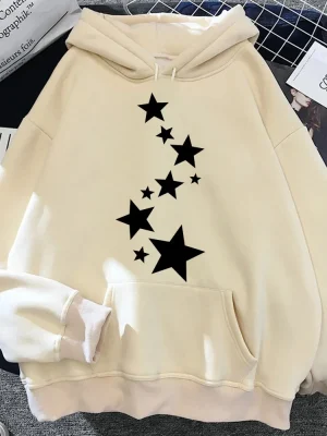 Women’s Cotton Spring and Autumn Hoodie Solid Colour Pentagram Printed