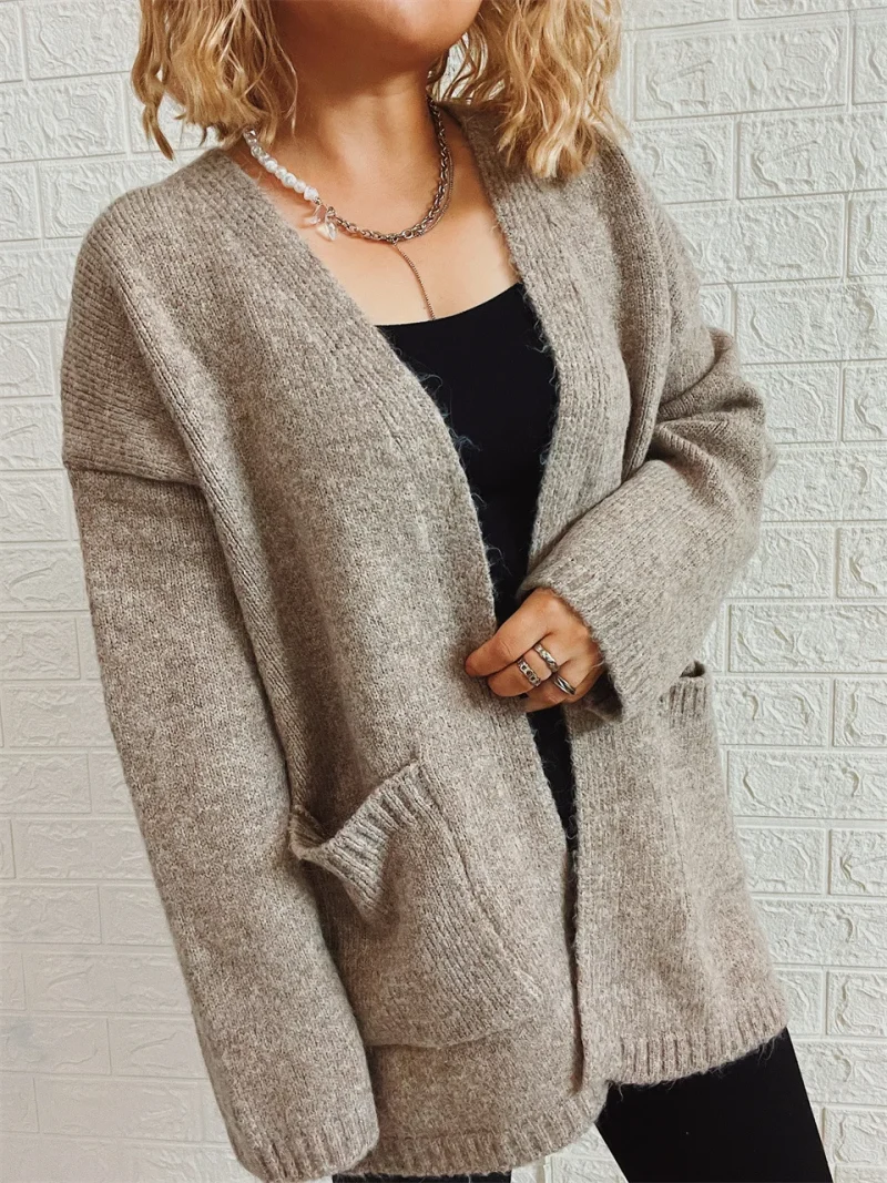 Long Sleeve Pockets Sweater Coat Womens Clothing - Image 11
