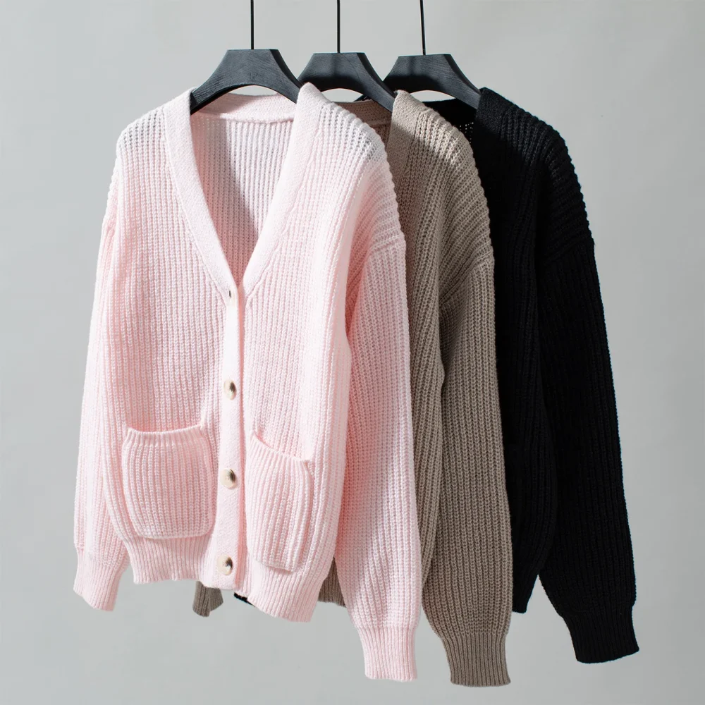 Women's Solid Color Single Breasted V Neck Knitted Cardigan 2024