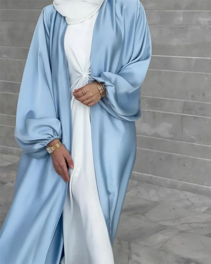 Women Abayas Muslim Kaftan Puff Sleeves Lace-up Maxi - Image 2