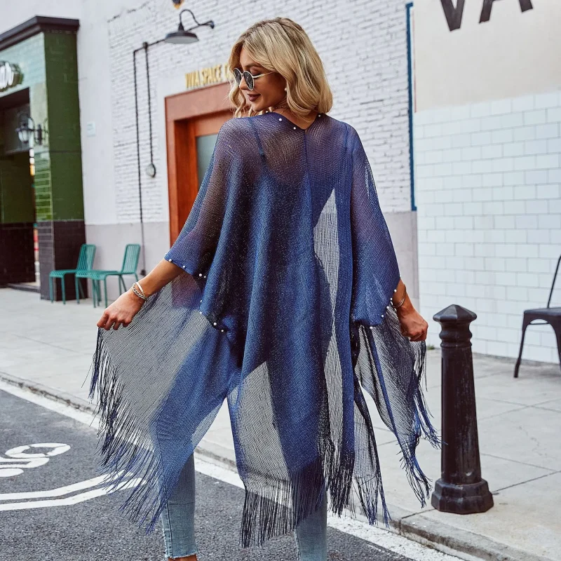 Summer Cardigan Kimono Cape Women 2023 Tassel Hollow Out Knitwear - Image 22