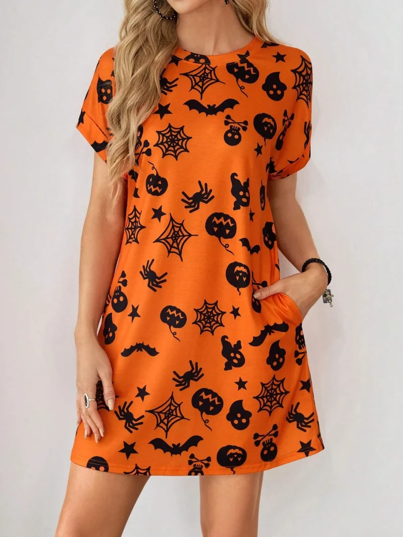 Women's Halloween Wreath Pattern Casual Summer Dress Halloween - Image 5