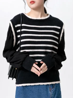 Women Sweaters Knitted Loose Patchwork Female Casua