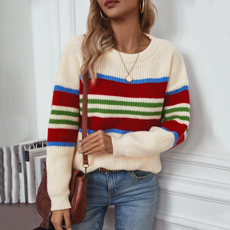 Rainbow Striped O-Neck Pullover Women 2024 - Image 5