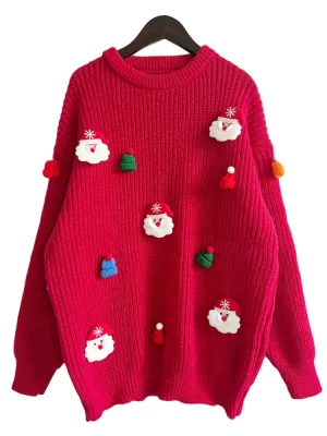 Christmas Sweater For Women Cute Santa Claus 3D Decoration