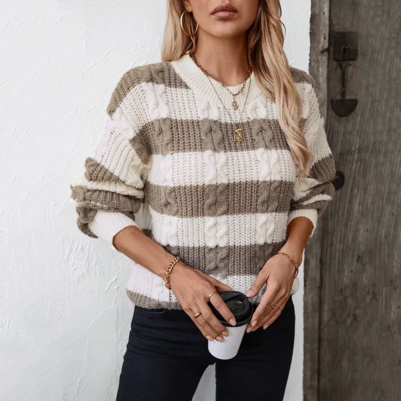 Winter Striped Long Sweater Women 2024 New Autumn - Image 6