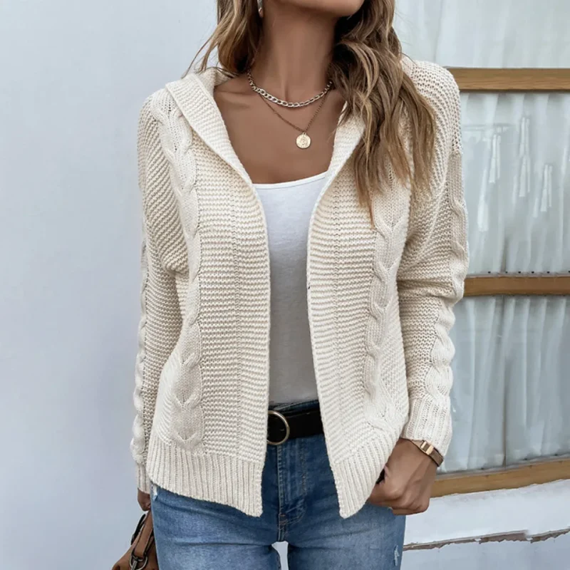 Winter Clothes Women Fashion Hooded Knitted Cardigan - Image 3